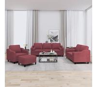 WHOPBXGAD 4 Piece Sofa Set with Pillows Red Wine Fabric Living Room Furniture, Durable Textilene Couch with Ottoman and Cylindrical Cushions for Home Decor