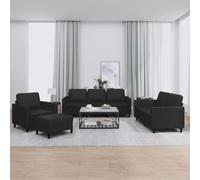 WHOPBXGAD 4 Piece Synthetic Leather Sofa Set with Cushions Black for Living Room, Modern Furniture with Ottoman, Durable Faux Leather, Comfortable Seating for Home Decor