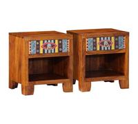 WHOPBXGAD Acacia Wood Nightstand Set of 2, 40x35x45 cm Solid Wood Bedside Table with Storage Shelf, Sturdy Honey Brown Finish for Bedroom, Living Room, Home Decor