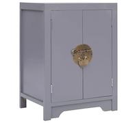 WHOPBXGAD Asian Style Nightstand with 2 Doors, Paulownia Wood & MDF Grey Bedside Table 38x28x52 cm, Oriental Decor for Home, Sturdy Phone Table for Living Room