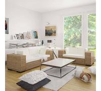 WHOPBXGAD Authentic Rattan Sofa Set 2 Seater and 3 Seater Outdoor Patio Furniture with Removable Cushions, Natural Wicker Living Room Garden Conversation Set