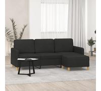 WHOPBXGAD Black Fabric 3 Seater Sofa with Ottoman 180cm Modern Living Room Furniture for Relaxing and Entertaining Guests, Durable and Comfortable Couch