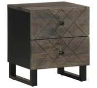 WHOPBXGAD Black Mango Wood Nightstand with 2 Drawers 40x33x46 cm, Solid Wood Bedside Table with Metal Legs for Bedroom, Sturdy Storage End Table for Lamp, Books, Essentials