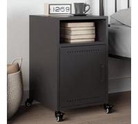 WHOPBXGAD Black Steel Nightstand with Wheels 36x39x59 cm, Cold Rolled Steel Bedside Table with Storage, Modern Bedroom Furniture with 1 Door & 2 Compartments, Easy to Move and Clean