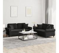 WHOPBXGAD Black Velvet 2-Piece Sofa Set with Cushions, Modern Living Room Furniture for Small Spaces, Comfortable Couches with Soft Seating and Decorative Pillows