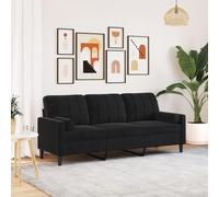 WHOPBXGAD Black Velvet 3 Seater Sofa 180cm with Cushions, Modern Living Room Furniture for Relaxing and Entertaining Guests, Soft Fabric, Sturdy Metal Frame, Removable Covers