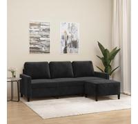 WHOPBXGAD Black Velvet 3 Seater Sofa with Ottoman 180cm Wide, Modern Living Room Furniture for Relaxing and Entertaining, Durable Plywood Frame and Soft Foam Cushions