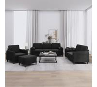 WHOPBXGAD Black Velvet 4 Piece Sofa Set with Cushions, Modern Living Room Furniture for Small Spaces, Soft Fabric Sectional Couch with Ottoman and Pillows, Comfortable Seating for Home Decor