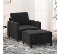 WHOPBXGAD Black Velvet Accent Chair with Ottoman 60cm Seat Width, Modern Lounge for Living Room, Durable Velvet Upholstery, Sturdy Wood Metal Frame, Comfortable Reading TV Chair, MAX Load 110kg