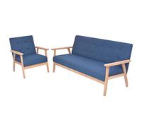 WHOPBXGAD Blue Fabric 2-Piece Sofa Set with Polyester Upholstery, Comfortable Living Room Furniture for Relaxing and Entertaining, Includes 3-Seater Sofa and Armchair