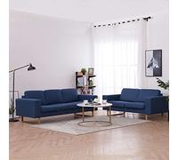 WHOPBXGAD Blue Fabric 2 Piece Sofa Set with Removable Cushions, 3 Seater and 2 Seater Couch for Living Room and Office, Soft Durable Upholstery with Wood Frame Structure