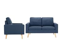 WHOPBXGAD Blue Fabric 2 Piece Sofa Set with Soft Cushions and Solid Wood Frame for Living Room and Lounge Comfortable Seating Experience