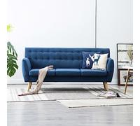 WHOPBXGAD Blue Fabric 3 Seater Sofa 172x70x82cm Modern Living Room Furniture with Foam Cushions, Durable MDF Frame and Rubber Wood Legs for Relaxing, Reading, TV Watching
