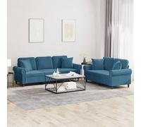 WHOPBXGAD Blue Velvet 2-Piece Sofa Set with Cushions, Modern Living Room Furniture for Small Spaces, Comfortable Sectional Couch with Soft Pillows for Relaxing and Entertainment