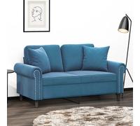 WHOPBXGAD Blue Velvet 2 Seater Sofa 120cm with Decorative Cushions, Modern Living Room Furniture for Relaxing and TV Watching, Sturdy Metal Frame Design