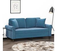 WHOPBXGAD Blue Velvet 2 Seater Sofa 140cm with Decorative Cushions, Modern Living Room Furniture for Relaxing and TV Watching, Sturdy Metal Frame, Soft Comfortable Seating