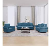 WHOPBXGAD Blue Velvet 3 Piece Sofa Set with Cushions, Modern Living Room Furniture for Relaxation, Reading and TV Watching, Soft Fabric Upholstery with Sturdy Wooden Frame Structure