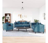 WHOPBXGAD Blue Velvet 3 Piece Sofa Set with Round Cushions, Modern Living Room Furniture for Relaxing, Reading and TV Watching, Soft Fabric, Thick Padding, Sturdy Wood Legs