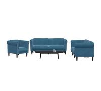 WHOPBXGAD Blue Velvet 3 Piece Sofa Set with Soft Fabric, Comfortable Seating for Living Room, Modern Design with Sturdy Legs, Perfect for Relaxing and Entertaining Guests