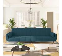 WHOPBXGAD Blue Velvet Convertible Sofa Bed 2 Seater with Adjustable Backrest and 2 Pillows, Perfect for Living Room and Guest Room, Comfortable Sleeper Couch with Wood Frame and Metal Legs