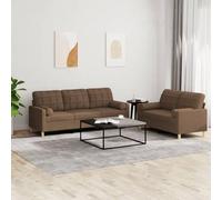 WHOPBXGAD Brown Fabric 2 Piece Sofa Set with Cushions, 2 Seater and 3 Seater Living Room Furniture, Durable Polyester Upholstery, Comfortable Foam Filled Seating for Relaxation and Entertainment