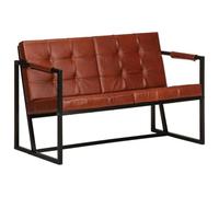 WHOPBXGAD Brown Genuine Goat Leather 2 Seater Sofa Vintage Style Living Room Furniture with Steel Legs, Comfortable Foam Cushion for Home Decor