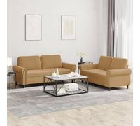 WHOPBXGAD Brown Velvet 2-Piece Sofa Set with Cushions for Living Room, Comfortable 2-Seater Couches with Soft Fabric, Sturdy Wood Metal Frame, Perfect for Chatting Reading TV Watching Relaxation
