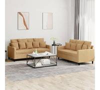 WHOPBXGAD Brown Velvet 2-Piece Sofa Set with Cushions for Living Room, Comfortable Lounge Furniture with Soft Fabric, Sturdy Wood Metal Frame, Perfect for Chatting Reading TV Relaxation