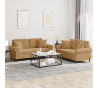 WHOPBXGAD Brown Velvet 2-Piece Sofa Set with Cushions for Living Room, Comfortable Lounge Furniture with Soft Fabric, Sturdy Wood Frame, Perfect for Chatting and Relaxing