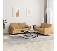 WHOPBXGAD Brown Velvet 2 Piece Sofa Set with Cushions, Modern Living Room Furniture for Small Spaces, Comfortable Sectional Couches with Pillows, Soft Fabric Upholstery Lounge Seating