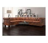 WHOPBXGAD Chesterfield Corner Sofa 6 Seater Brown Faux Leather Living Room Office Furniture with Wood Frame, Comfortable Cushioned Seating, Easy Assembly and Durable Synthetic Leather Upholstery
