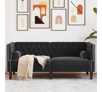 WHOPBXGAD Chesterfield Sofa 2 Seater Velvet Black with Cushions, Classic Button Tufted Living Room Furniture for Relaxing, Reading and TV Watching, Soft Comfortable Upholstered Couch with Pillows