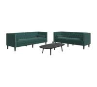 WHOPBXGAD Chesterfield Sofa Set 2+3 Seater Velvet Green with Cushions, Living Room Furniture for Relaxing, Reading and TV Watching, Soft Fabric with Button Tufted Design and Sturdy Wood Legs
