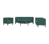 WHOPBXGAD Chesterfield Sofa Set 3 Pieces Green Velvet Upholstered Living Room Furniture with Pillows for Home Decor Lounge Seating Comfortable Couch