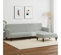 WHOPBXGAD Convertible Sofa Bed 2 Piece Set Light Gray Velvet with Ottoman, Modern Living Room Furniture for Small Spaces, Comfortable Sleeper Couch with Storage Footstool