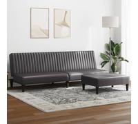 WHOPBXGAD Convertible Sofa Bed 2 Piece Set with Ottoman, Gray Synthetic Leather Furniture for Living Room, Guest Room, Durable Faux Leather, Space Saving Design, Easy Assembly