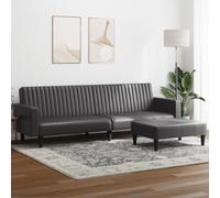 WHOPBXGAD Convertible Sofa Bed 2 Piece Set with Ottoman, Synthetic Leather Gray Furniture for Living Room, Guest Room, Durable Faux Leather, Space Saving Design, Easy Assembly Modern Sleeper Sofa