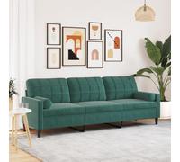 WHOPBXGAD Dark Green Velvet 3 Seater Sofa 210cm with Cushions, Modern Living Room Furniture for Relaxing and Entertaining, Soft Fabric Upholstery with Sturdy Metal Frame