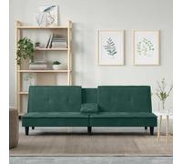 WHOPBXGAD Dark Green Velvet Sofa Bed with Cup Holders, 3 Position Adjustable Backrest, USB Charging Station, Foldable Side Table, Modern Convertible Sleeper for Living Room, Guest Room, Apartment