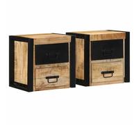 WHOPBXGAD Floating Nightstand 2 Pack 40x35x40 cm Solid Mango Wood Wall Mounted Bedside Table with Storage Space for Bedroom, Living Room, Rustic Natural Finish