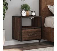 WHOPBXGAD Floating Nightstand Wall Mounted 2 Pack Oak Brown 40x31x39.5 cm with Drawer & Shelf, Space Saving Bedside Table for Small Rooms, Sturdy Engineered Wood & Metal Design, MAX Load 50kg