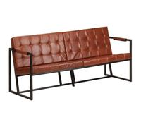WHOPBXGAD Genuine Goat Leather 3 Seater Sofa Brown Vintage Style Living Room Furniture with Steel Legs Comfortable Couch for Home Decor