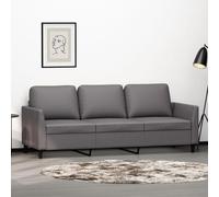 WHOPBXGAD Grey 3 Seater Sofa 180cm Synthetic Leather Modern Living Room Furniture with Thick Cushions, Durable Metal Frame for Home Comfort