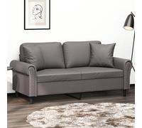 WHOPBXGAD Grey Synthetic Leather 2 Seater Sofa 140cm with Cushions, Modern Design Living Room Furniture for Relaxing and TV Watching, Durable Stain Resistant Material