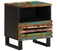 WHOPBXGAD Industrial Design Recycled Solid Wood Nightstand 40x34x46 cm with Storage Compartment & Drawer, Unique Handmade Vintage Bedside Table for Bedroom Decor
