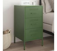 WHOPBXGAD Industrial Night Stand Olive Green Steel 36x39x68 cm with 3 Drawers, Adjustable Legs & Wall Mount, Cold Rolled Metal Bedside Table for Living Room & Bedroom, Sturdy Storage Furniture