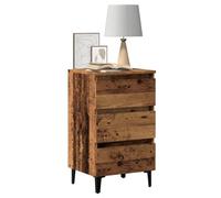 WHOPBXGAD Industrial Night Stand with Metal Legs and 3 Drawers, Vintage Wood Finish Bedside Table 40x35x69cm, Sturdy Engineered Wood for Bedroom, Living Room, Home Decor