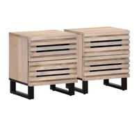 WHOPBXGAD Industrial Nightstand Set of 2, Bleached Mango Wood Bedside Tables with 2 Drawers, 40x34x46 cm, Solid Wood Storage for Bedroom, Living Room, Home Decor