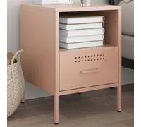 WHOPBXGAD Industrial Nightstand with Storage, Pink Steel Bedside Table 36x39x50.5 cm, Cold Rolled Metal End Table for Living Room & Bedroom, Adjustable Legs, Easy to Clean, MAX Load 15kg