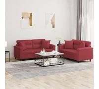 WHOPBXGAD Juego de sofás 2 Piezas Cuero sintético Rojo Tinto, sofá Moderno para Sala de Estar con Cojines Decorativos, Estructura Robusta de Madera y Metal, cómodo Asiento Acolchado